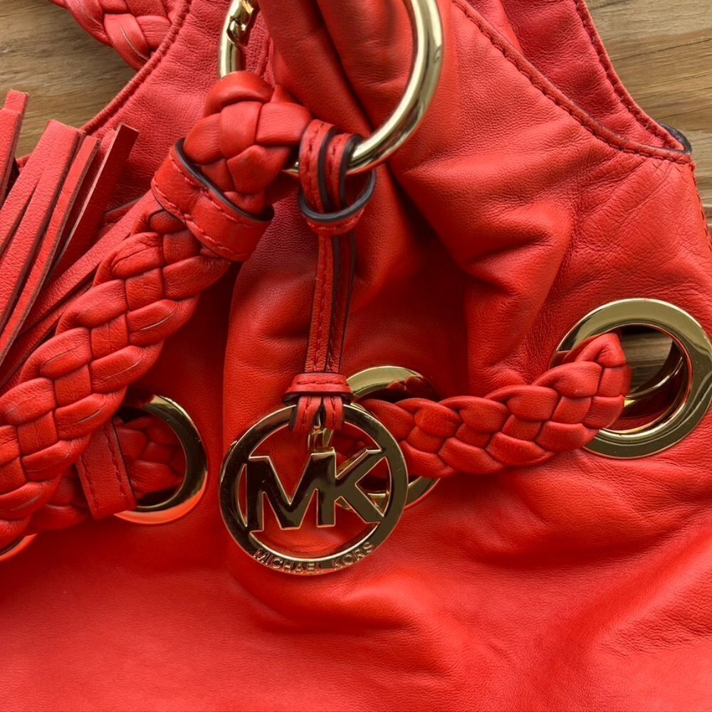 Michael Kors orange leather tassel hobo bag purse braided - Picture 8 of 12